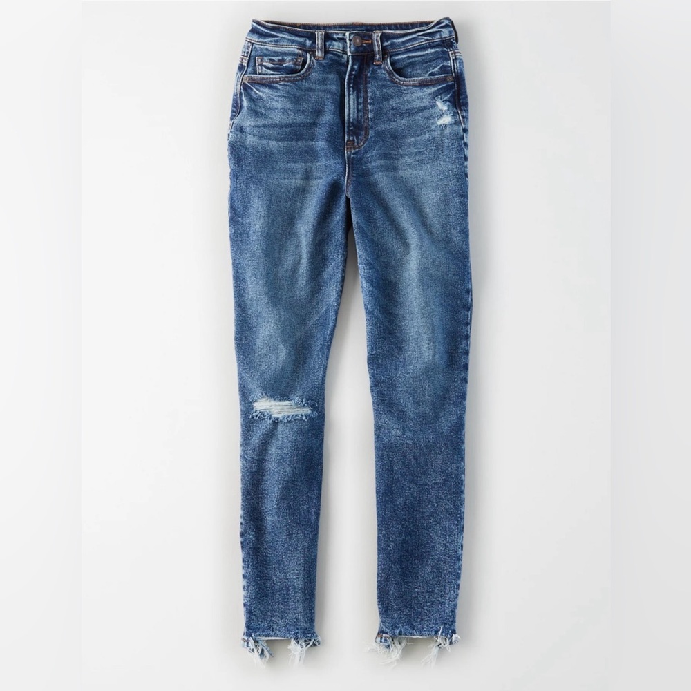 American Eagle Highest Rise Mom Jeans | Size 0R | Distressed Dark Wash Denim